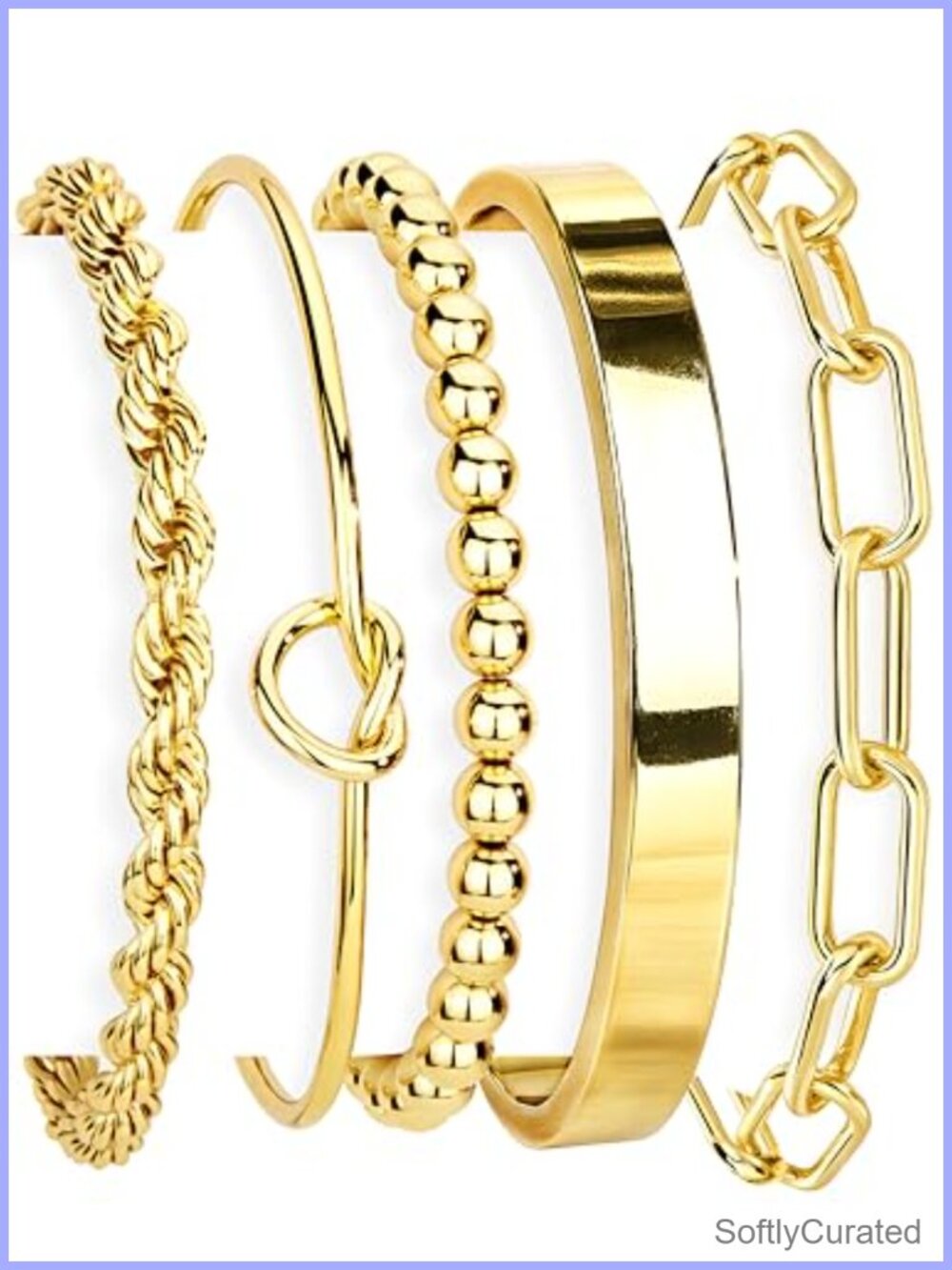 14K Gold Plated Sterling Silver Cuff Bracelet Set Waterproof Stackable Bangles